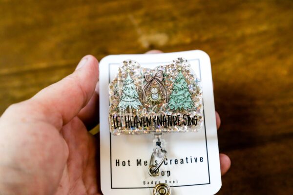 Let Heaven and Nature Sing Badge Reel, Christmas Badge Reel, Nurse Badge Reel, Retractable ID Holder, Interchangeable, Glitter Badge Reel