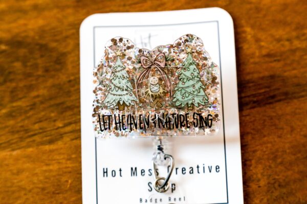 Let Heaven and Nature Sing Badge Reel, Christmas Badge Reel, Nurse Badge Reel, Retractable ID Holder, Interchangeable, Glitter Badge Reel