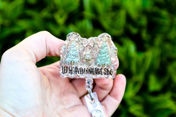 Let Heaven and Nature Sing Badge Reel, Christmas Badge Reel, Nurse Badge Reel, Retractable ID Holder, Interchangeable, Glitter Badge Reel