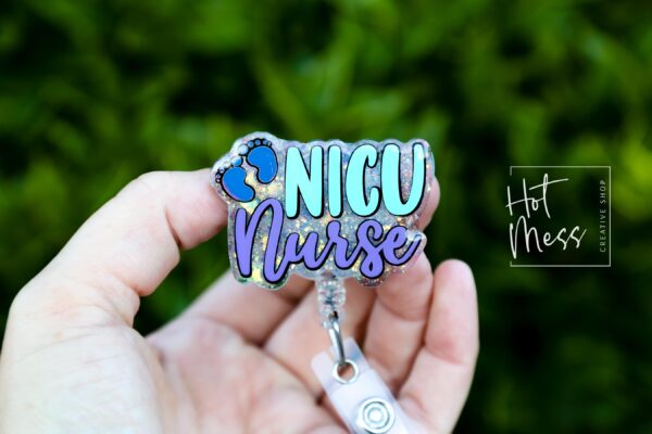 NICU Nurse Badge Reel, Glitter Badge Reel, Nurse ID Holder, Floral Badge Reel, Labor and Delivery Nurse