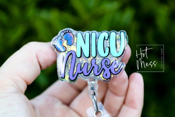 NICU Nurse Badge Reel, Glitter Badge Reel, Nurse ID Holder, Floral Badge Reel, Labor and Delivery Nurse