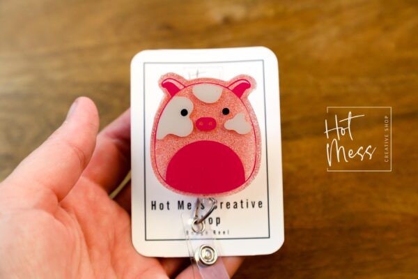 Pig Squish badge reel, Interchangeable Badge Reel, Teacher ID Holder, animal badge reel, Nurse Badge Holder, Stocking Stuffer