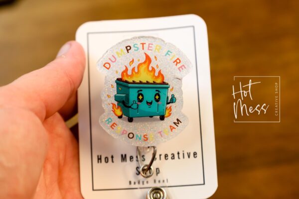 Dumpster fire Response team Funny Badge Reel, Retractable Badge Reel, Interchangeable Badge Reel, Stocking Stuffer, Dark Humor Gift