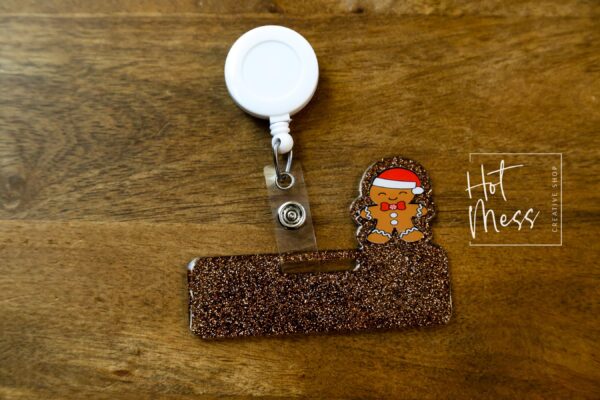 il_fullxfull.7348162433_3wuf Festive Gingerbread Man Glitter Badge Topper: Holiday Accessory for Nurse ID, Teacher Gift, Christmas Flair