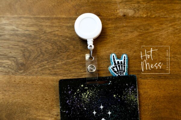 il_fullxfull.7348180869_7xpi Rock on Glitter Badge Topper, badge accessories. Nurse ID Accessory, Badge Buddy topper