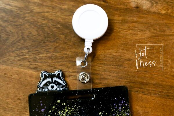 Raccoon Glitter Badge Topper, badge accessories. Nurse ID Accessory, Badge Buddy topper