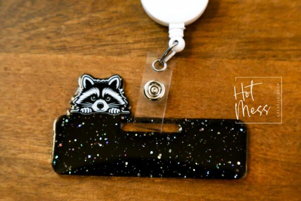 Raccoon Glitter Badge Topper, badge accessories. Nurse ID Accessory, Badge Buddy topper