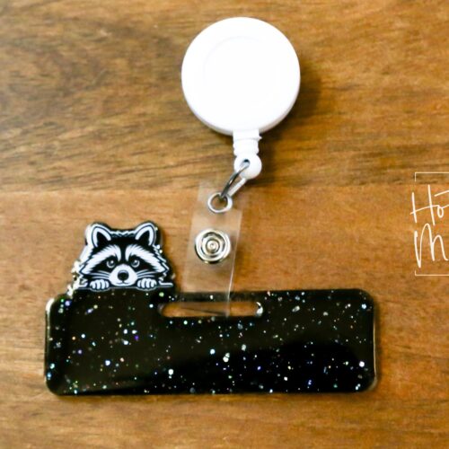 Raccoon Glitter Badge Topper, badge accessories. Nurse ID Accessory, Badge Buddy topper