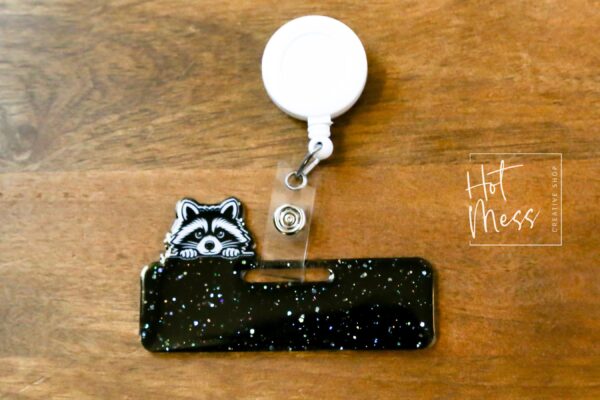 Raccoon Glitter Badge Topper, badge accessories. Nurse ID Accessory, Badge Buddy topper