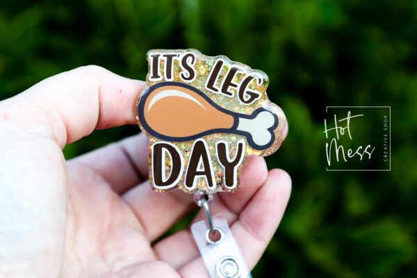 il_fullxfull.7357524804_ik7t It's Leg Day Badge Reel, Thanksgiving Badge Reel, Turkey ID Holder, Interchangeable badge reel