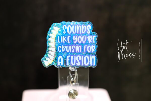 Funny Spinal Fusion Glitter Badge Reel: Retractable ID Holder for RN, Ortho, Medical Professionals
