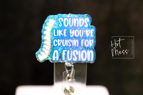 Funny Spinal Fusion Glitter Badge Reel: Retractable ID Holder for RN, Ortho, Medical Professionals