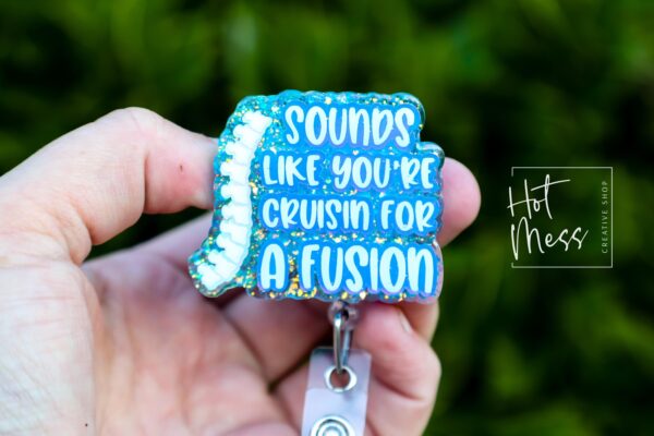 Funny Spinal Fusion Glitter Badge Reel: Retractable ID Holder for RN, Ortho, Medical Professionals