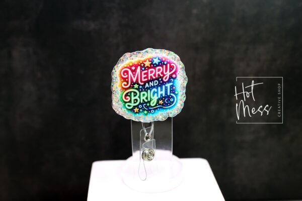 Merry and Bright Badge Reel, Christmas Badge Reel, Nurse Badge Reel, Retractable ID Holder, Interchangeable, Glitter Badge Reel, Neon Badge