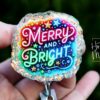 Merry and Bright Badge Reel, Christmas Badge Reel, Nurse Badge Reel, Retractable ID Holder, Interchangeable, Glitter Badge Reel, Neon Badge