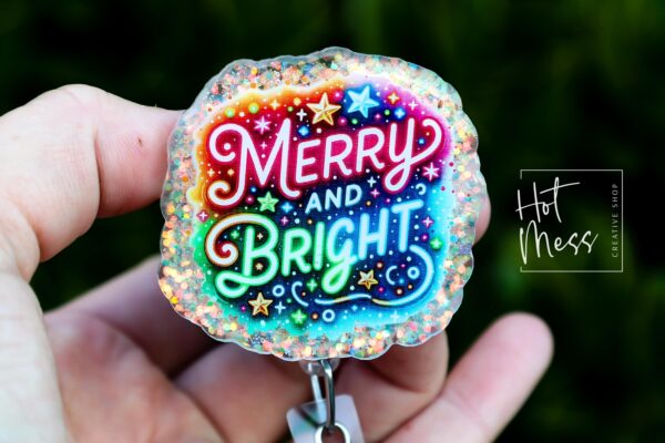 Merry and Bright Badge Reel, Christmas Badge Reel, Nurse Badge Reel, Retractable ID Holder, Interchangeable, Glitter Badge Reel, Neon Badge