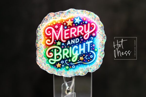 Merry and Bright Badge Reel, Christmas Badge Reel, Nurse Badge Reel, Retractable ID Holder, Interchangeable, Glitter Badge Reel, Neon Badge