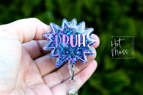 il_fullxfull.7358899924_nykm Bruh Badge Reel, Funny Badge reel, RN ID Holder, Retractable Acrylic Badge Reel, Nurse Gift, Night Shift, Office Worker