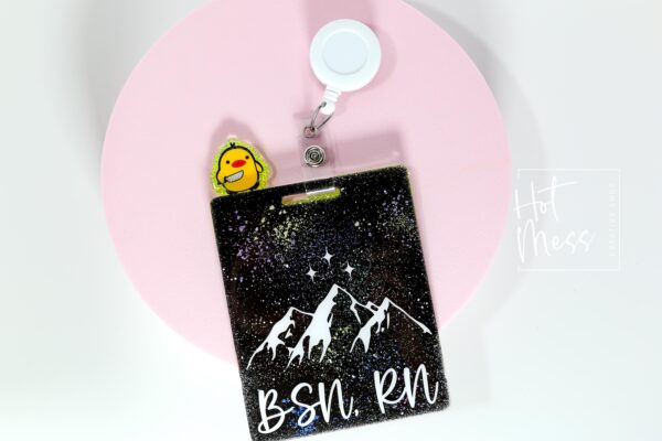 il_fullxfull.7359073442_f2ft Glitter Badge Topper, Badge accessories. Nurse ID Accessory, Stabby Duck, Badge Buddy topper