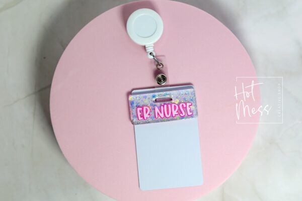 Glitter Custom Personalized Mini Badge Buddy, Hospital ID, Glitter Name Tag Flair