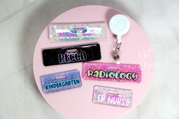 Glitter Custom Personalized Mini Badge Buddy, Hospital ID, Glitter Name Tag Flair