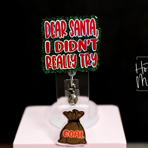 Christmas Badge Reel, Dear Santa, Nurse Badge Reel, Retractable ID Holder, Interchangeable, Glitter Badge Reel, Stocking Stuffer