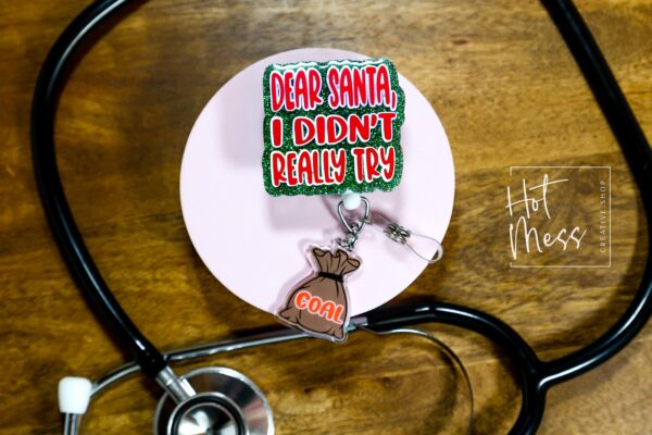 il_fullxfull.7362663634_nkio Christmas Badge Reel, Dear Santa, Nurse Badge Reel, Retractable ID Holder, Interchangeable, Glitter Badge Reel, Stocking Stuffer