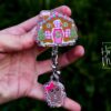 Christmas Badge Reel, Gingerbread House, Nurse Badge Reel, Retractable ID Holder, Interchangeable, Glitter Badge Reel, Stocking Stuffer