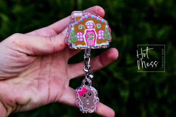 Christmas Badge Reel, Gingerbread House, Nurse Badge Reel, Retractable ID Holder, Interchangeable, Glitter Badge Reel, Stocking Stuffer