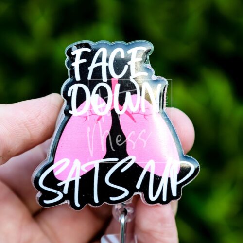 il_fullxfull.7362842795_i3z9 Funny Badge Reel, No Glitter Nurse Badge Reel, Respiratory Therapist Badge Reel, Face Down Sats Up ID Holder, ICU Nurse, Retractable Badge