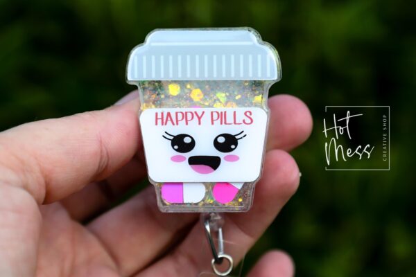 il_fullxfull.7362908104_rxl3 3D Happy Pills Glitter Badge Reel, Retractable Badge Reel, Interchangeable Badge Reel, Gift for Pharmacist, pharmacy tech