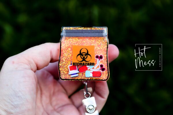 il_fullxfull.7362976164_e4zn 3D Biohazard Bag ID Holder, Medical ID Holder, Interchangeable Badge, Stocking Stuffer, Gift for Lab Techs, Nurses, and Phlebotomists