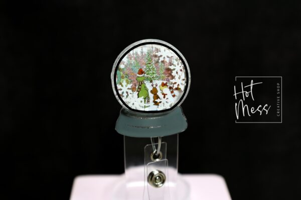 Snow globe Badge Reel, 3d Snowglobe Christmas Badge Reel, Nurse Badge Reel, Retractable ID Holder, Glitter Badge Reel, Winter ID Holder