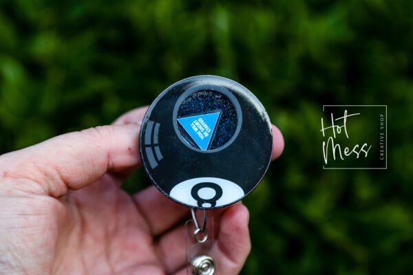 Unmagic Eight Ball Badge Reel, Shaker Badge Reel, RN id Holder, Retractable Acrylic Badge Reel, Nurse Gift, Funny Badge Reel