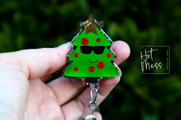 il_fullxfull.7363205104_5q0i Cute Christmas Tree Badge Reel, Christmas Tree Badge Reel, Funny Badge Reel, Retractable ID Holder, Interchangeable, Glitter Badge Reel