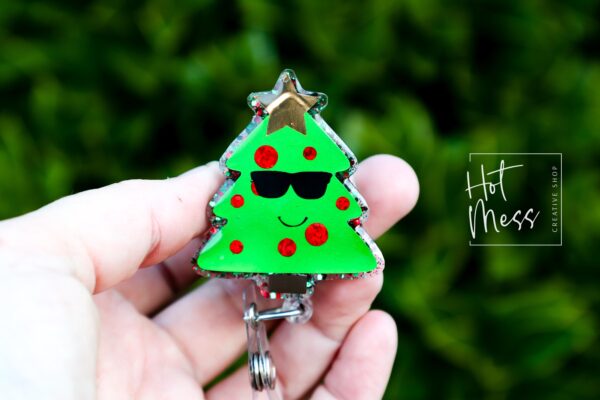 il_fullxfull.7363205112_9t73 Cute Christmas Tree Badge Reel, Christmas Tree Badge Reel, Funny Badge Reel, Retractable ID Holder, Interchangeable, Glitter Badge Reel