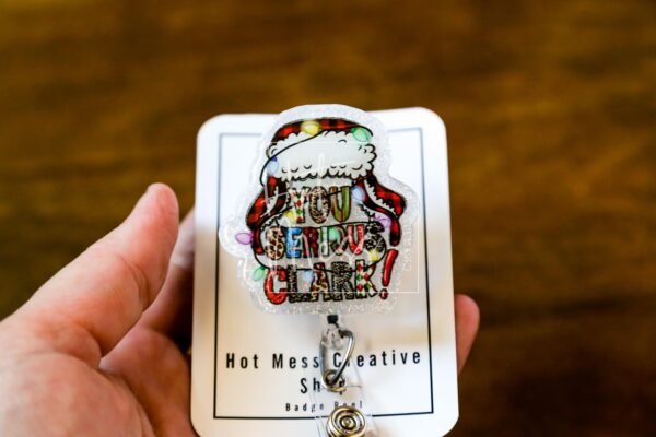 Christmas Badge Reel, You Serious Clark, Nurse Badge Reel, Retractable ID Holder, Interchangeable, Glitter Badge Reel, Stocking Stuffer