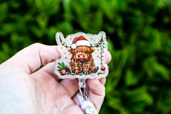 il_fullxfull.7374885303_6b3t Christmas Highland Cow badge reel, Interchangeable Badge Reel, Cute badge Reel, Teacher ID Holder Nurse Badge Holder, Stocking Stuffer
