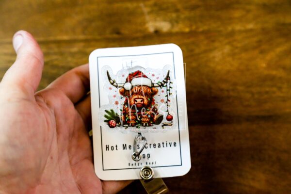 il_fullxfull.7374885347_r9pf Christmas Highland Cow badge reel, Interchangeable Badge Reel, Cute badge Reel, Teacher ID Holder Nurse Badge Holder, Stocking Stuffer