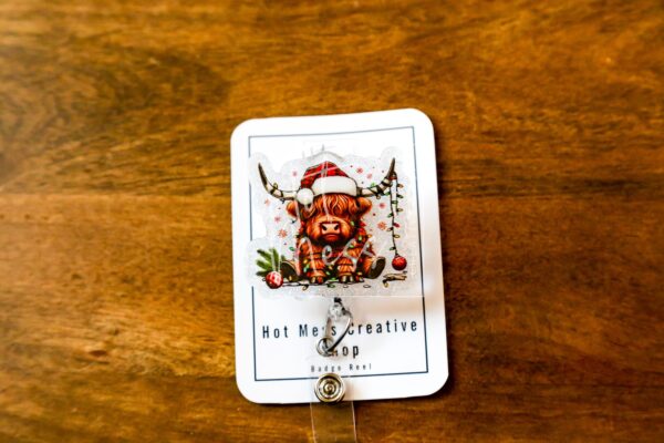 il_fullxfull.7374885357_o3g2 Christmas Highland Cow badge reel, Interchangeable Badge Reel, Cute badge Reel, Teacher ID Holder Nurse Badge Holder, Stocking Stuffer