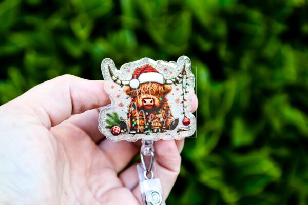 il_fullxfull.7374885363_1czc Christmas Highland Cow badge reel, Interchangeable Badge Reel, Cute badge Reel, Teacher ID Holder Nurse Badge Holder, Stocking Stuffer