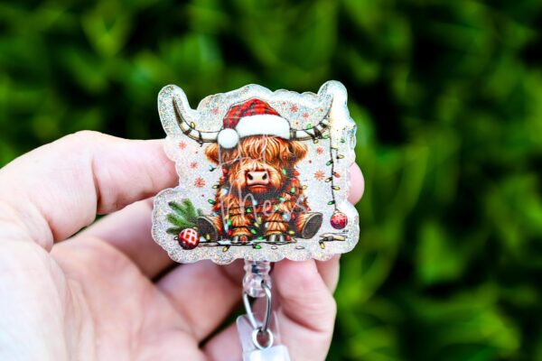 il_fullxfull.7374886863_g1ci Christmas Highland Cow badge reel, Interchangeable Badge Reel, Cute badge Reel, Teacher ID Holder Nurse Badge Holder, Stocking Stuffer
