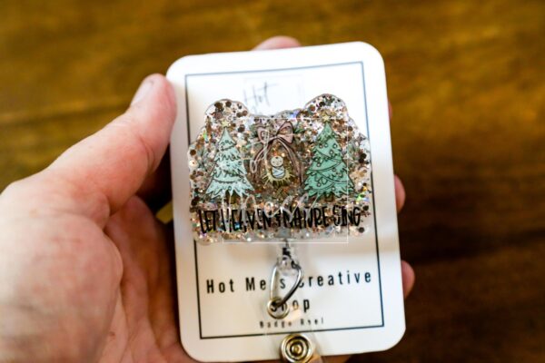 Let Heaven and Nature Sing Badge Reel, Christmas Badge Reel, Nurse Badge Reel, Retractable ID Holder, Interchangeable, Glitter Badge Reel