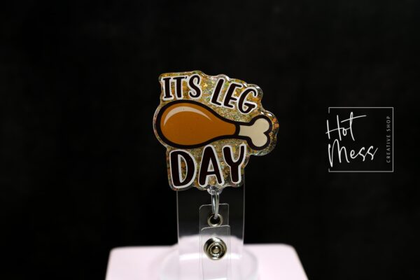 il_fullxfull.7405444893_mk88 It's Leg Day Badge Reel, Thanksgiving Badge Reel, Turkey ID Holder, Interchangeable badge reel