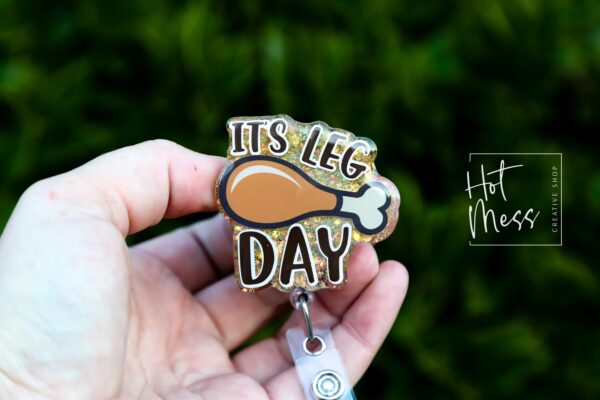 il_fullxfull.7405445025_7trf It's Leg Day Badge Reel, Thanksgiving Badge Reel, Turkey ID Holder, Interchangeable badge reel