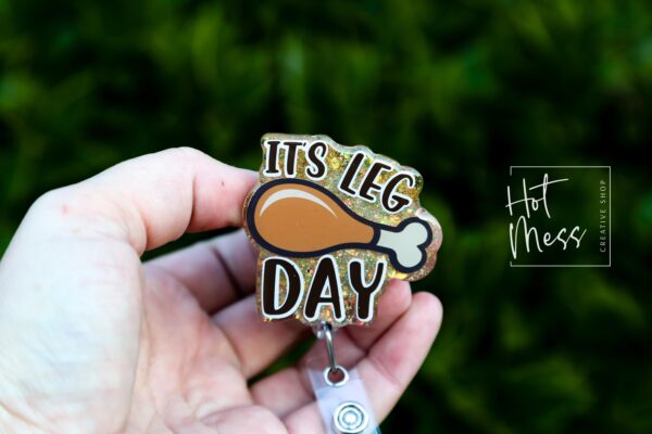 il_fullxfull.7405445073_ckac It's Leg Day Badge Reel, Thanksgiving Badge Reel, Turkey ID Holder, Interchangeable badge reel