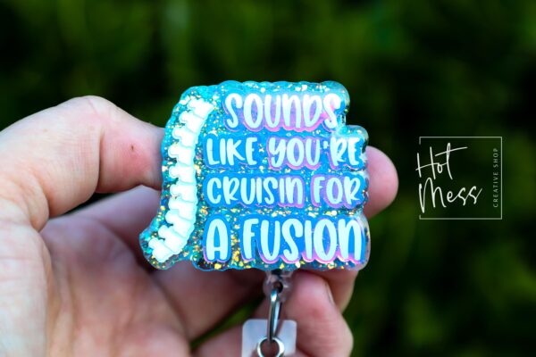 Funny Spinal Fusion Glitter Badge Reel: Retractable ID Holder for RN, Ortho, Medical Professionals