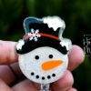 Snowman in a fancy hat Badge Reel, Christmas Badge Reel, Nurse Badge Reel, Retractable ID Holder, Glitter Badge Reel, Winter ID Holder