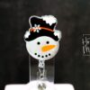 Snowman in a fancy hat Badge Reel, Christmas Badge Reel, Nurse Badge Reel, Retractable ID Holder, Glitter Badge Reel, Winter ID Holder