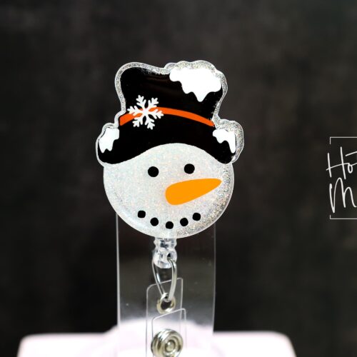 Snowman in a fancy hat Badge Reel, Christmas Badge Reel, Nurse Badge Reel, Retractable ID Holder, Glitter Badge Reel, Winter ID Holder